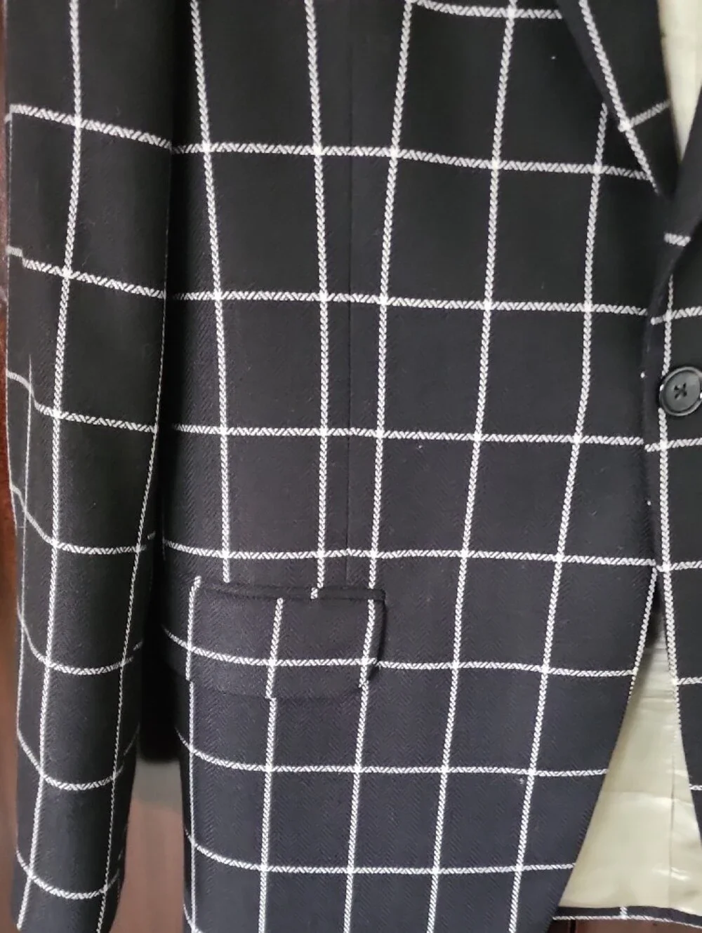 Alexander McQueen Black Windowpane Blazer with White Grid